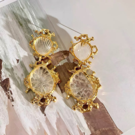 Ocean Relic Earrings – Sculptural Shell & Crystal Drop Statement Earrings